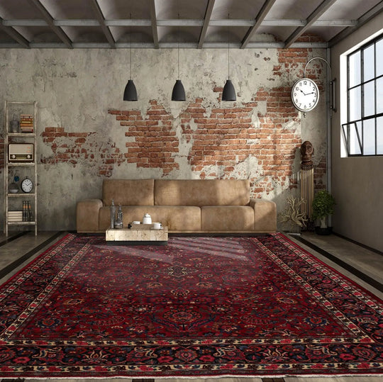 LoomBloom 10'x12'1" Burgundy Hand Knotted Traditional Kashan 200 KPSI  Wool Oriental Area Rug