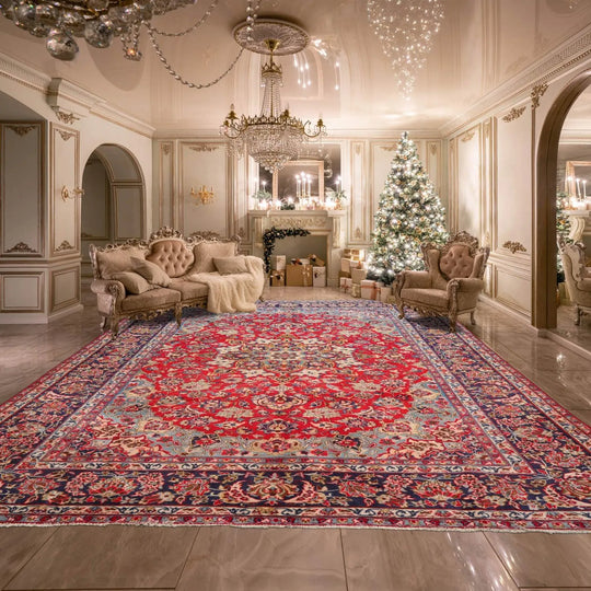 LoomBloom 9'5''x12'1" Red Hand Knotted Traditional Tabriz Wool Oriental Area Rug