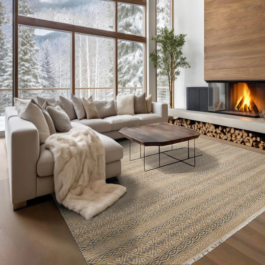 LoomBloom 8'x10' Beige Hand Knotted Contemporary Tibetan High End Designer 250 KPSI  Wool Oriental Area Rug