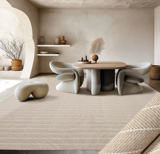 LoomBloom Multi Sizes Tan Hand Woven Contemporary Flatweave Herringbone New Zealand Wool Oriental Area Rug