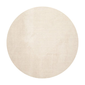 Round Beige Ivory Color Hand Tufted Textured New Zealand Wool Contemporary Oriental Rug