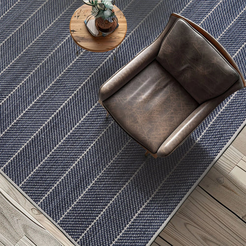 LoomBloom Multi Size Navy Hand Woven Contemporary Herringbone Flatweave New Zealand Wool Oriental Area Rug
