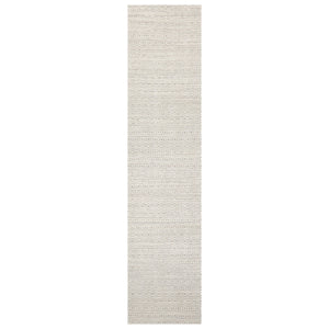 Runner Ivory Gray Color Hand Woven Geometric New Zealand Wool Contemporary Oriental Rug