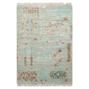 2x3 Turquoise, Beige, Tan Color  Tibetan Wool and Bamboo Silk Modern Oriental Rug