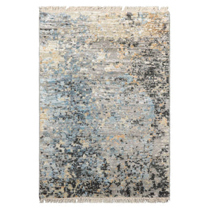 2x3 Gray, Beige, Blue Color  Tibetan Wool and Bamboo Silk Modern Oriental Rug