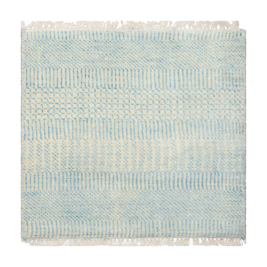 2'x2' Ivory Hand Knotted Tibetan Modern Abstract Wool and Bamboo Silk Oriental Area Rug