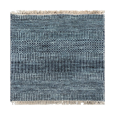 2x2 Blue, Ivory, Color  Tibetan Wool and Bamboo Silk Modern Oriental Rug