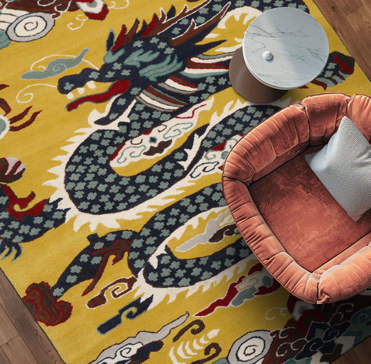 loomBloom 3x5 Citrus Green Hand Tufted Pictorial Transitional Chinese Art Deco Dragon & Phoenix Wool Oriental Area Rug