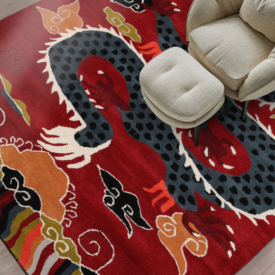 loomBloom 3x5 Rust Hand Tufted Pictorial Transitional Chinese Art Deco Dragon & Phoenix Wool Oriental Area Rug