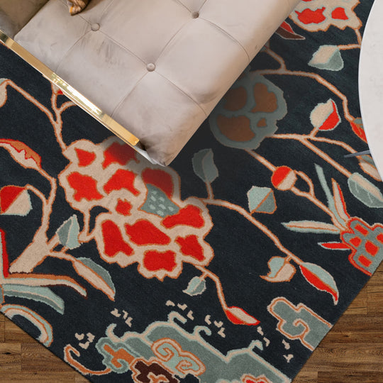 loomBloom 3x5 Blue Hand Tufted Handmade Transitional Botanical Wool Oriental Area Rug