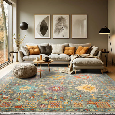 8x10 Celadon Gray Moss Color Hand Knotted Art & Crafts Wool Transitional Oriental Rug