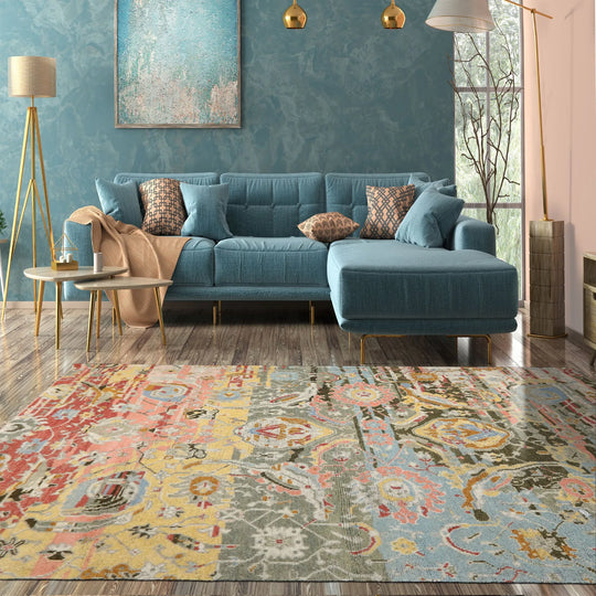 LoomBloom 8x10 Aqua Hand Knotted Transitional  Oushak Arts & Crafts Wool Oriental Area Rug