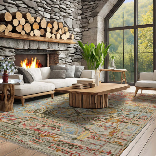 LoomBloom 8x10 Aqua Hand Knotted Transitional  Oushak Arts & Crafts Wool Oriental Area Rug