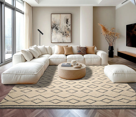 LoomBloom Multi Sizes Oatmeal Hand Woven Flatweave Contemporary Geometric Wool Oriental Area Rug