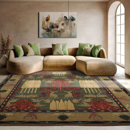 LoomBloom Multi Size  Green Hand Tufted Arts & Crafts/Mission William Morris Wool Oriental Area Rug