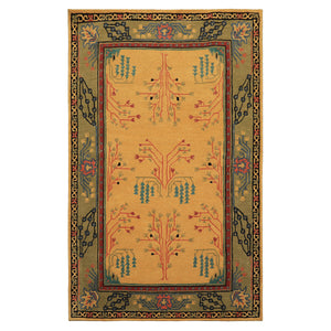 Multi Size Gold Pistacchio Raspberry Color Hand Tufted Donegal Wool Arts & Crafts Oriental Rug