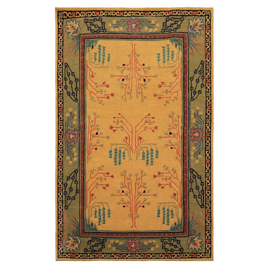 Multi Size Gold Pistacchio Raspberry Color Hand Tufted Donegal Wool Arts & Crafts Oriental Rug