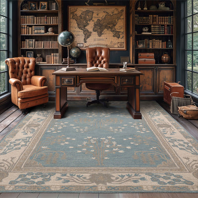 5x8 Aqua, Ivory, Gray Color Hand Tufted Donegal Wool Traditional Oriental Rug