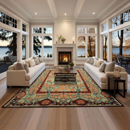 Multi Size Hand Tufted Wool Mint William Morris Arts & Crafts Plush Pile Rug