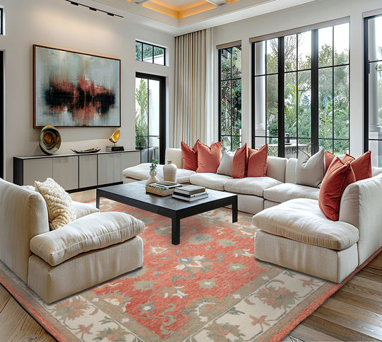 LoomBloom Multi Size Orange Hand Hooked Transitional Agra Wool Oriental Area Rug