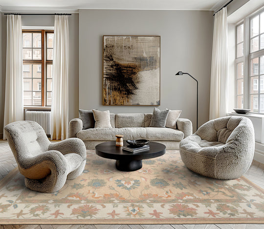 LoomBloom Multi Size Pale Peach Hand Hooked Transitional Agra Wool Oriental Area Rug