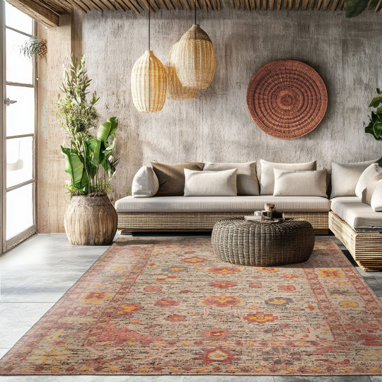 LoomBloom Multi Size Beige Hand Knotted Transitional Arts & Crafts Oushak Wool Oriental Area Rug