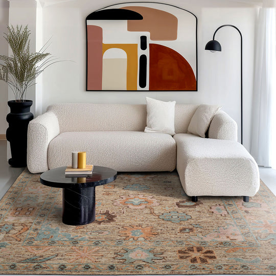 LoomBloom Multi Size Beige Hand Knotted Transitional Arts & Crafts Oushak Wool Oriental Area Rug