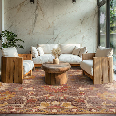 8x10 Brown, Beige, Gray Color Hand Knotted Embossed Look Wool Transitional Oriental Rug