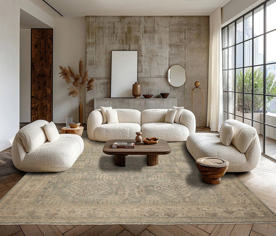 LoomBloom 9'x12' Celadon Hand Knotted Distressed Traditional Garden Wool Oriental Area Rug