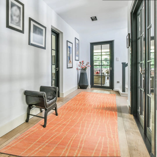 Multi Size Runner Salmon Michaelian Kohlberg Hand Knotted Contemporary Tibetan Wool Oriental Area Rug