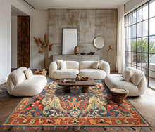 Multi Size Hand Tufted Wool Blue, Caramel Handmade Boho Arts & Crafts Plush Pile Rug