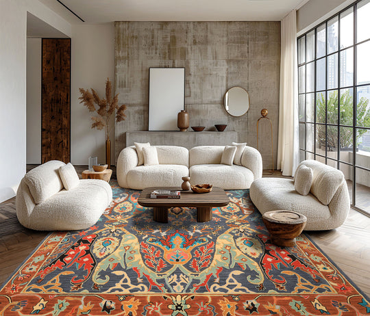 Multi Size Hand Tufted Wool Blue, Caramel Handmade Boho Arts & Crafts Plush Pile Rug