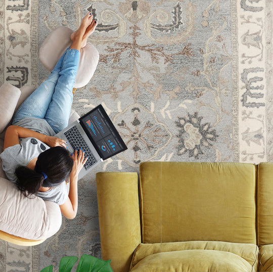 loomBloom 5'x8' Slate Hand Hooked Handmade Transitional Arts & Crafts Wool Oriental Area Rug