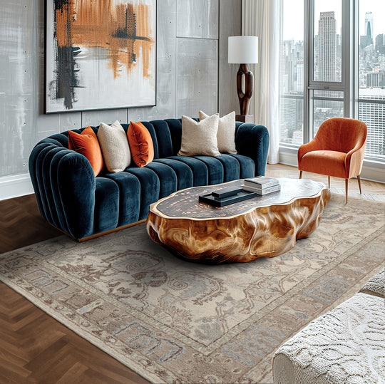 loomBloom 5'x8' Beige Hand Hooked Handmade Transitional Arts & Crafts Wool Oriental Area Rug