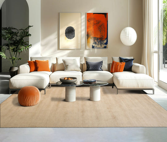 LoomBloom Multi Size Beige Hand Loomed Contemporary Solid Wool Oriental Area Rug