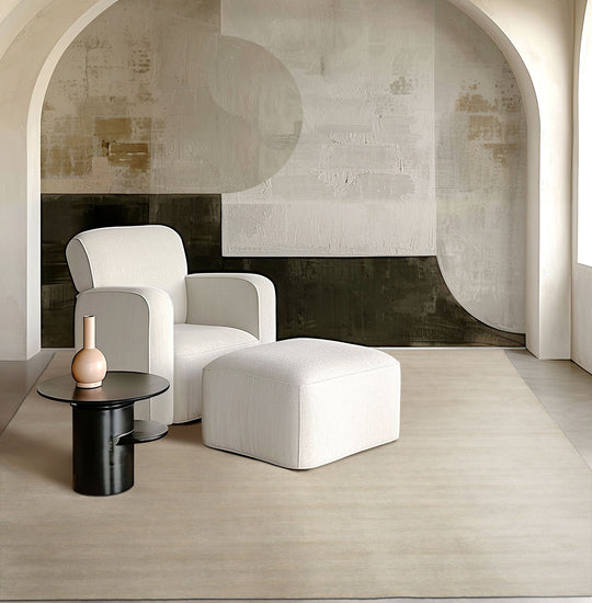 LoomBloom Multi Size Gray-Beige Hand Loomed Contemporary Solid Wool Oriental Area Rug