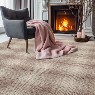 8x10 Ivory Brown Black Color Hand Hooked Plaid Wool Modern & Contemporary Oriental Rug