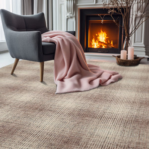 8x10 Ivory Brown Black Color Hand Hooked Plaid Wool Modern & Contemporary Oriental Rug
