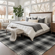8x10 Black White Color Hand Hooked Plaid Wool Modern & Contemporary Oriental Rug
