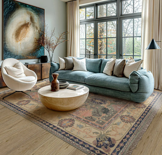 LoomBloom 8'x10' Sage Hand Knotted Donegal  Arts & Crafts/Mission  Wool Oriental Area Rug