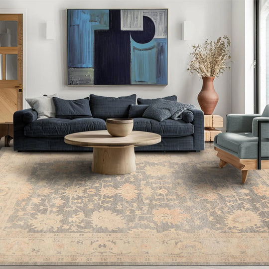 LoomBloom Multi Size Gray Hand Knotted Oushak  Stone Wash Wool Oriental Area Rug