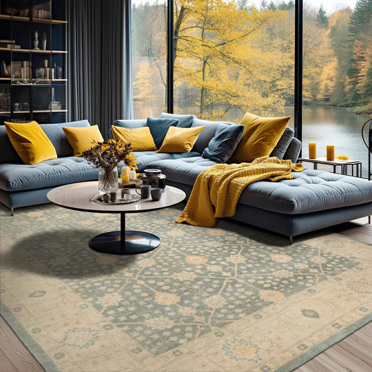 LoomBloom Multi Size Green Hand Knotted Oushak  Stone Wash Wool Oriental Area Rug