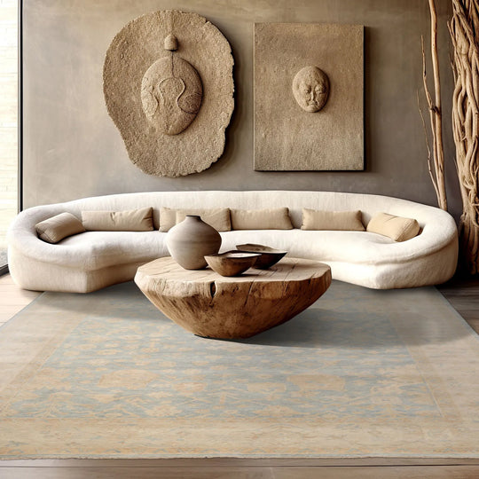 LoomBloom Multi Sizes Light Blue Hand Knotted Oushak Traditional Stone Wash Wool Oriental Area Rug