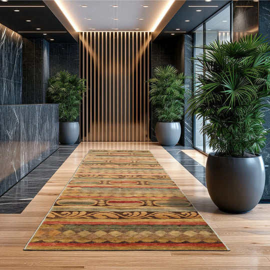 2'6''x9'9" Runner Tan Hand Knotted Art and Deco Transitional Michaelian & Kohlberg Tibetan Wool Oriental Area Rug