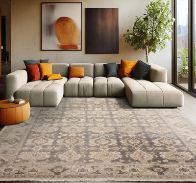 8x10 Gray, Beige, Brown Color HAND KNOTTED OUSHAK WOOL TRADITIONAL Oriental Rug