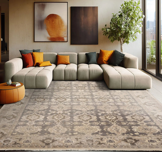 LoomBloom 7'9''x11'1" Gray Hand Knotted Distress Traditional Oushak Wool Oriental Area Rug