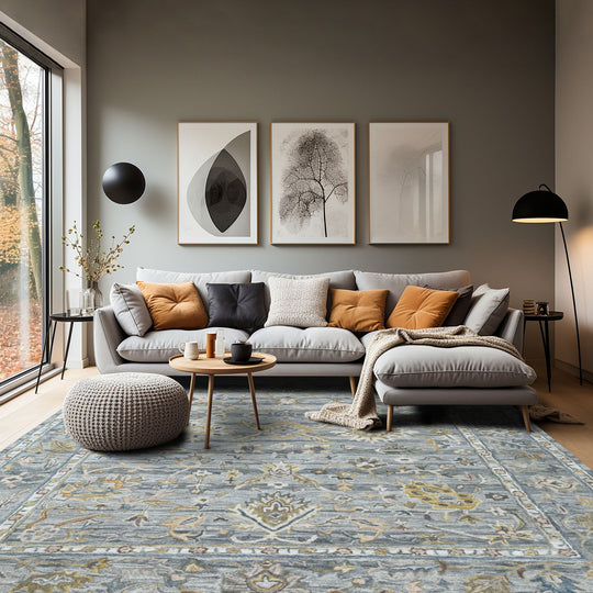 loomBloom Multi Size Slate Hand Tufted Handmade Modern & Contemporary Floral Wool Oriental Area Rug