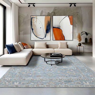 Multi Size Sky Blue Turquoise Beige Color Hand Tufted Handmade Wool Modern & Contemporary Oriental Rug