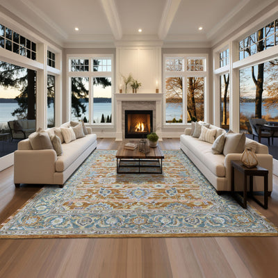 Multi Size Burnt Orange Light Yellow Turquoise Color Hand Tufted Handmade Wool Modern & Contemporary Oriental Rug