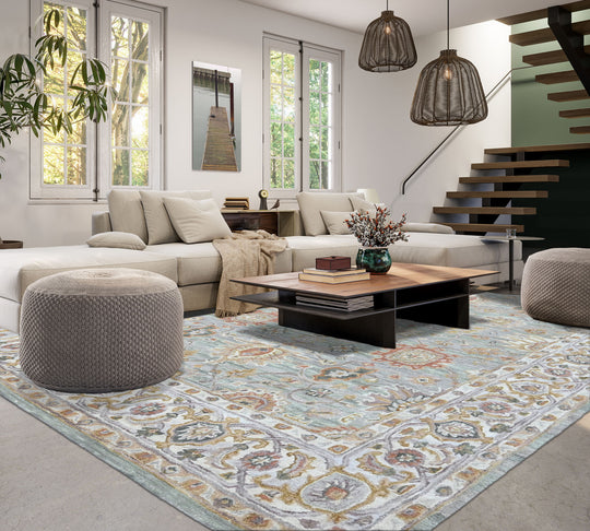 loomBloom Multi Size Mint Green Hand Tufted Handmade Modern & Contemporary Floral Wool Oriental Area Rug